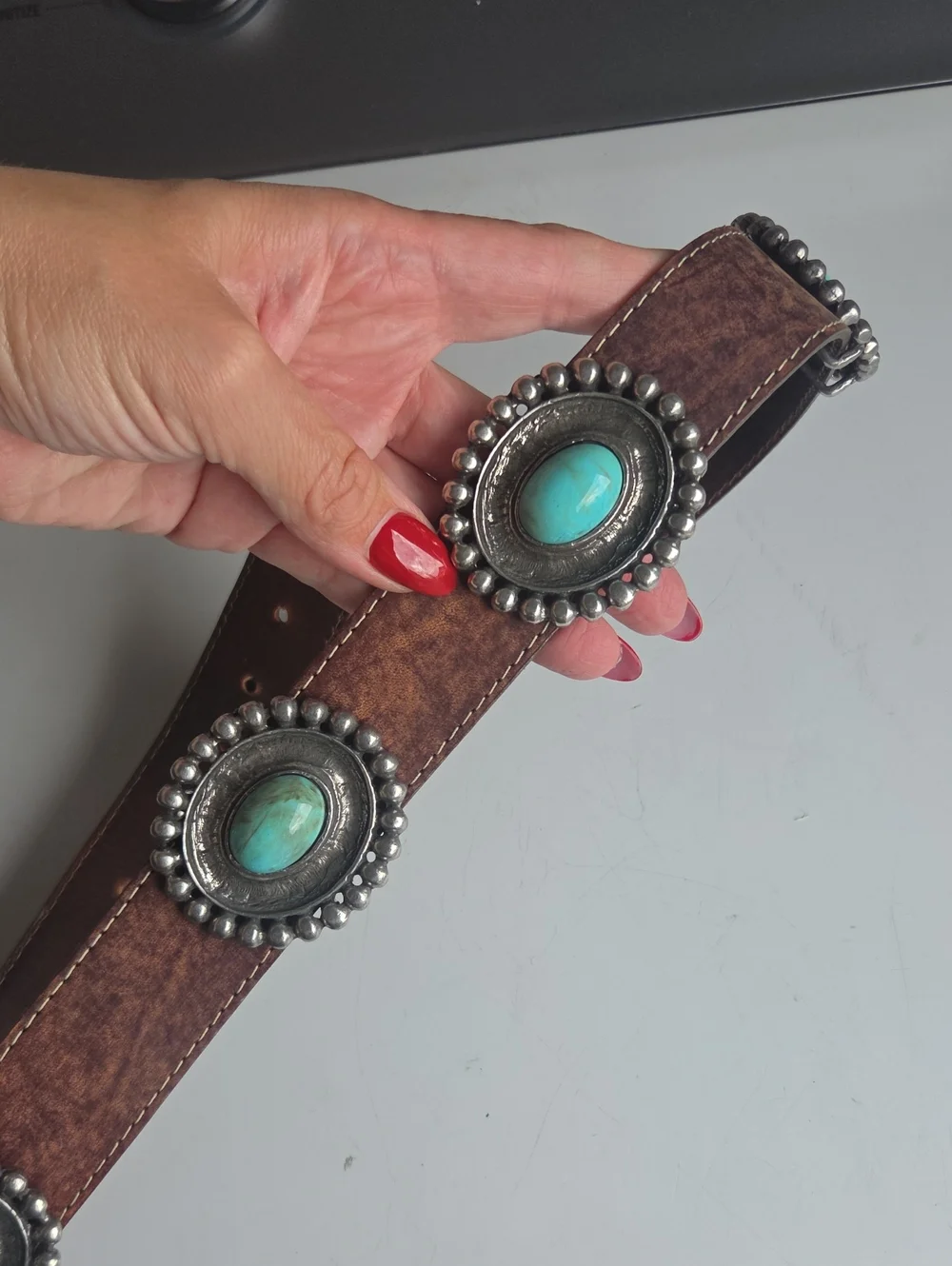 Vintage Jose Luis Mexico Faux Turquoise Concho Belt Men 34